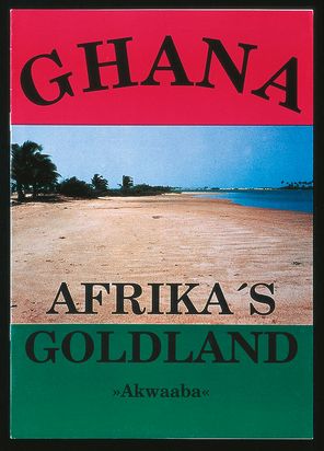Foto von einer Broschüre mit Foto von einem Strand und der Schrift "Ghana. Afrika's Goldland"