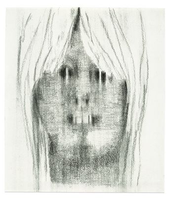 Schemenhafte, verwischt wirkende Zeichnung einer Person mit hellhaarigem Pony.