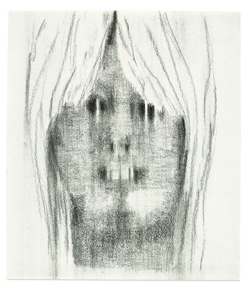 Schemenhafte, verwischt wirkende Zeichnung einer Person mit hellhaarigem Pony.