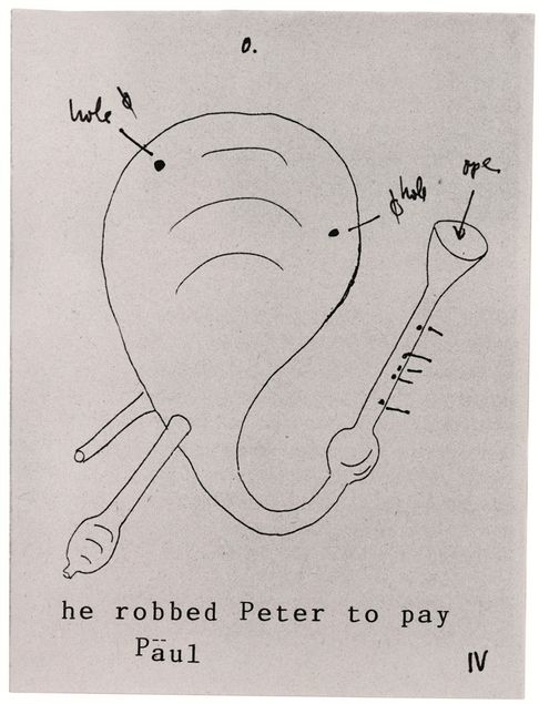 Zeichnung eines Gefäßes mit bauchiger, kürbisähnlicher Form und schmäleren Zuläufen.
