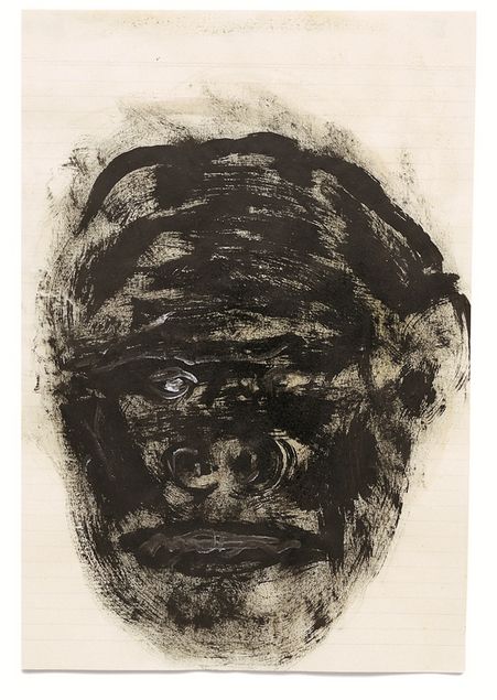 Schwarze Acrylfarbe zeigt schemenhaft einen angedeuteten Kopf.