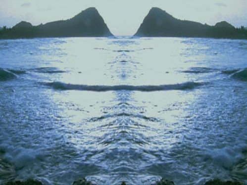 Symmetrical reflection of a caribbean island landscape